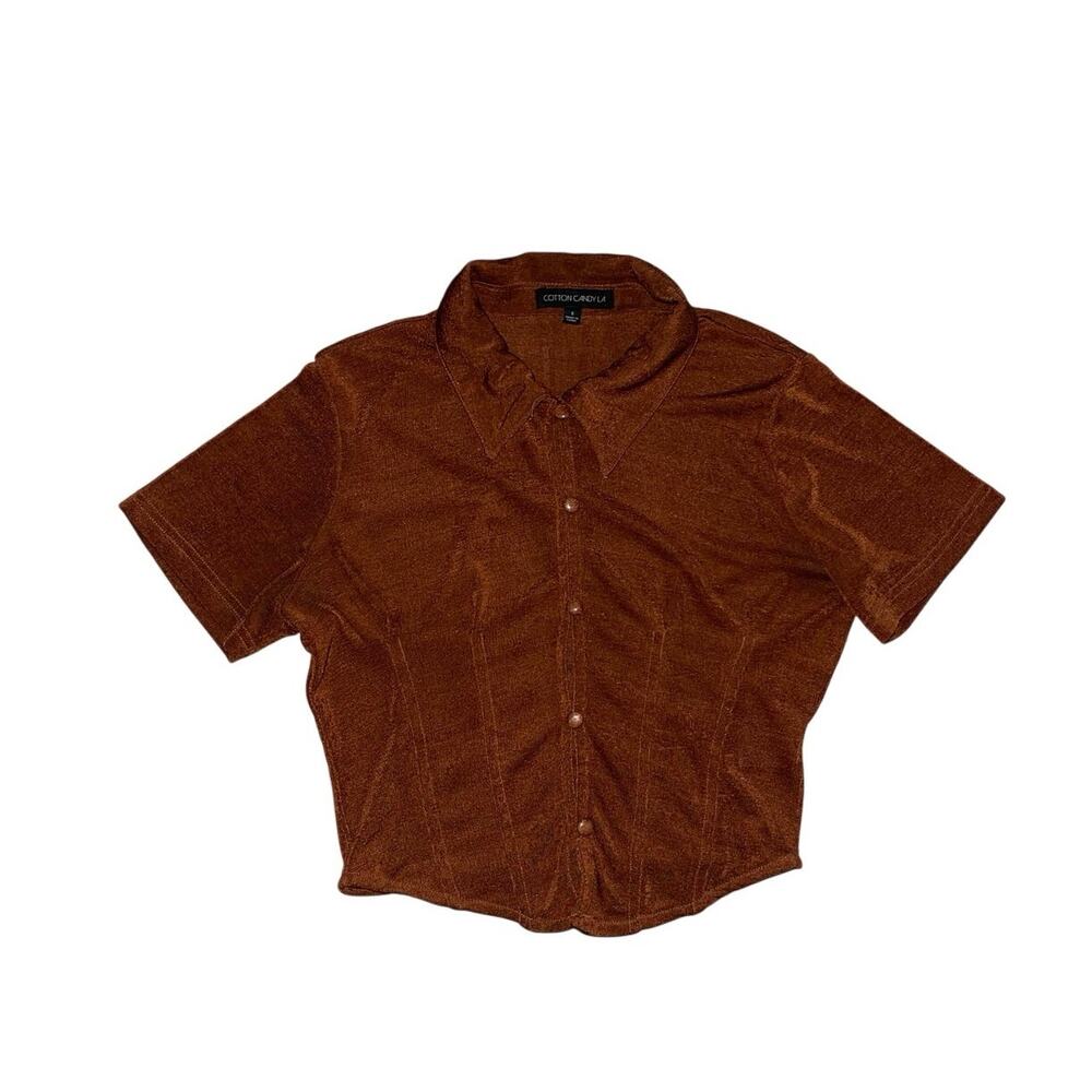 Cotton Candy LA Short Sleeve Button up Crop Top Blouse